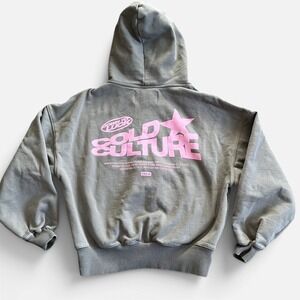 Cold Culture Down to Luck Hoodie Smokey Grey Size Small Pink Graphic